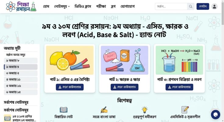 ৯ম ও ১০ম শ্রেণির রসায়ন ৯ম অধ্যায়ের এর হ্যান্ড নোট
