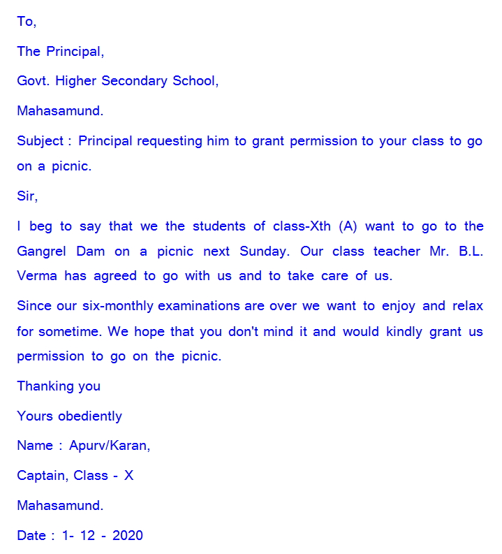 An Application for Seeking Permission to Go on a Picnic