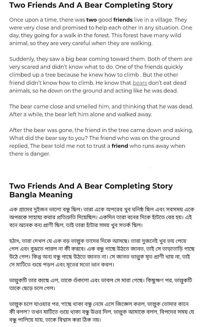 The Story of Two Friends and Bear Completing Story