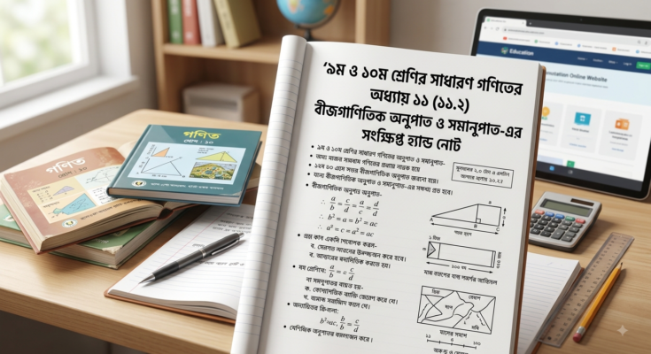 ৯ম ও ১০ম শ্রেণির সাধারণ গণিতের অধ্যায় ১১ (১১.২) বীজগাণিতিক অনুপাত ও সমানুপাত-এর সংক্ষিপ্ত হ্যান্ড নোট