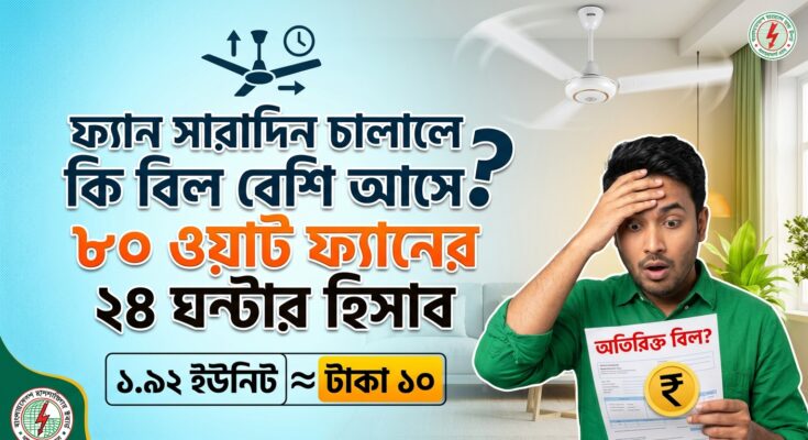 ফ্যান সারাদিন চালালে কি বিল বেশি আসে? ৮০ ওয়াট ফ্যানের ২৪ ঘন্টার হিসাব