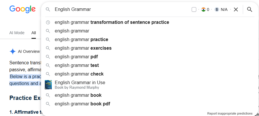 english grammar transformation of sentence practice